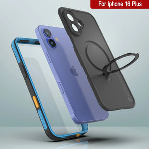 Funda impermeable para iPhone 16 Plus [Serie Kickstud 2.0] Cubierta protectora IP68 con protector de pantalla y soporte [Azul]