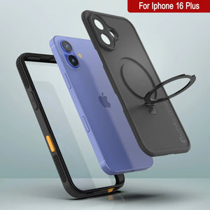 Funda impermeable para iPhone 16 Plus [Serie Kickstud 2.0] Cubierta protectora IP68 con protector de pantalla y soporte [Negro]