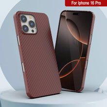 Load image into Gallery viewer, Funda Punkcase de fibra de carbono para iPhone 16 Pro [Serie AramidShield], ultradelgada y ligera, de Kevlar [roja]
