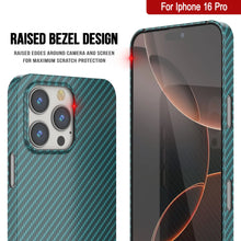 Load image into Gallery viewer, Funda Punkcase de fibra de carbono para iPhone 16 Pro [Serie AramidShield], ultradelgada y ligera, de Kevlar [verde azulado]
