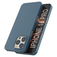 Cargar imagen en el visor de la galería, Funda Punkcase de fibra de carbono para iPhone 16 Pro [Serie AramidShield], ultradelgada y ligera, de Kevlar [azul]
