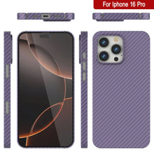 Cargar imagen en el visor de la galería, Funda Punkcase de fibra de carbono para iPhone 16 Pro [Serie AramidShield], ultradelgada y ligera, de Kevlar [lila]
