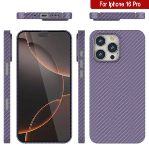 Funda Punkcase de fibra de carbono para iPhone 16 Pro [Serie AramidShield], ultradelgada y ligera, de Kevlar [lila]