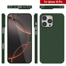 Cargar imagen en el visor de la galería, Funda Punkcase de fibra de carbono para iPhone 16 Pro [Serie AramidShield] Kevlar ultradelgada y ligera [Verde]
