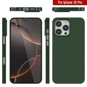 Funda Punkcase de fibra de carbono para iPhone 16 Pro [Serie AramidShield] Kevlar ultradelgada y ligera [Verde]