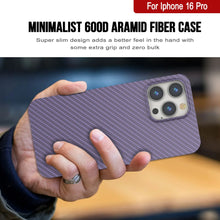 Cargar imagen en el visor de la galería, Funda Punkcase de fibra de carbono para iPhone 16 Pro [Serie AramidShield], ultradelgada y ligera, de Kevlar [lila]
