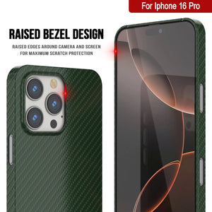 Funda Punkcase de fibra de carbono para iPhone 16 Pro [Serie AramidShield] Kevlar ultradelgada y ligera [Verde]