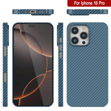 Cargar imagen en el visor de la galería, Funda Punkcase de fibra de carbono para iPhone 16 Pro [Serie AramidShield], ultradelgada y ligera, de Kevlar [azul]
