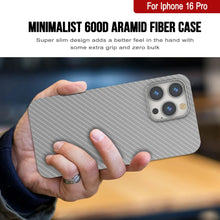 Cargar imagen en el visor de la galería, Funda Punkcase de fibra de carbono para iPhone 16 Pro [Serie AramidShield], ultradelgada y ligera, de Kevlar [blanca]
