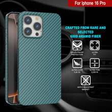 Load image into Gallery viewer, Funda Punkcase de fibra de carbono para iPhone 16 Pro [Serie AramidShield], ultradelgada y ligera, de Kevlar [verde azulado]
