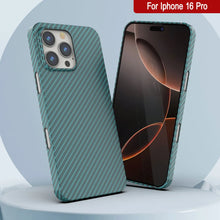 Load image into Gallery viewer, Funda Punkcase de fibra de carbono para iPhone 16 Pro [Serie AramidShield], ultradelgada y ligera, de Kevlar [verde azulado]
