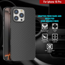 Cargar imagen en el visor de la galería, Funda Punkcase de fibra de carbono para iPhone 16 Pro [Serie AramidShield], ultradelgada y ligera, de Kevlar [negra]
