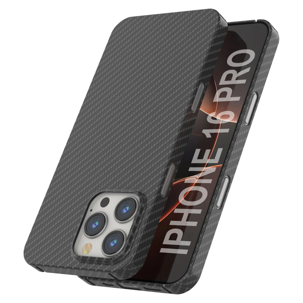 Funda Punkcase de fibra de carbono para iPhone 16 Pro [Serie AramidShield], ultradelgada y ligera, de Kevlar [negra]