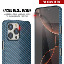 Cargar imagen en el visor de la galería, Funda Punkcase de fibra de carbono para iPhone 16 Pro [Serie AramidShield], ultradelgada y ligera, de Kevlar [azul]
