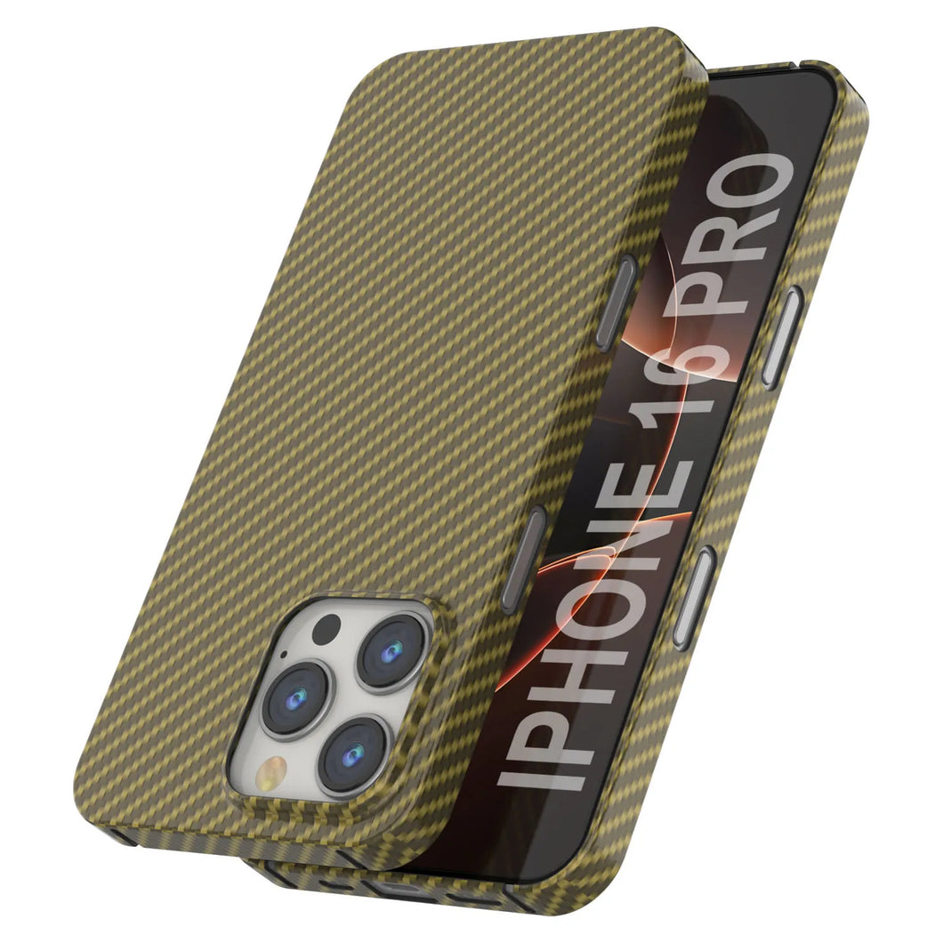 Funda Punkcase de fibra de carbono para iPhone 16 Pro [Serie AramidShield], ultradelgada y ligera, de Kevlar [Oro]