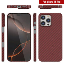 Load image into Gallery viewer, Funda Punkcase de fibra de carbono para iPhone 16 Pro [Serie AramidShield], ultradelgada y ligera, de Kevlar [roja]
