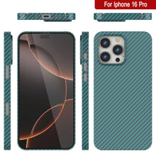 Load image into Gallery viewer, Funda Punkcase de fibra de carbono para iPhone 16 Pro [Serie AramidShield], ultradelgada y ligera, de Kevlar [verde azulado]
