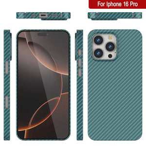 Funda Punkcase de fibra de carbono para iPhone 16 Pro [Serie AramidShield], ultradelgada y ligera, de Kevlar [verde azulado]