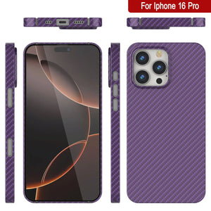 Funda Punkcase de fibra de carbono para iPhone 16 Pro [Serie AramidShield] Kevlar ultradelgada y ligera [púrpura]