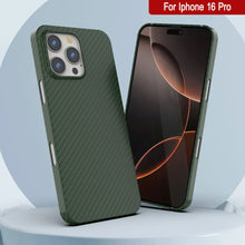 Cargar imagen en el visor de la galería, Funda Punkcase de fibra de carbono para iPhone 16 Pro [Serie AramidShield] Kevlar ultradelgada y ligera [Verde]
