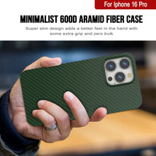 Cargar imagen en el visor de la galería, Funda Punkcase de fibra de carbono para iPhone 16 Pro [Serie AramidShield] Kevlar ultradelgada y ligera [Verde]
