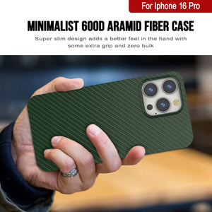 Funda Punkcase de fibra de carbono para iPhone 16 Pro [Serie AramidShield] Kevlar ultradelgada y ligera [Verde]