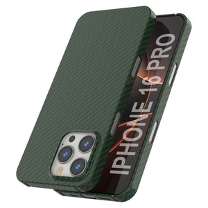 Funda Punkcase de fibra de carbono para iPhone 16 Pro [Serie AramidShield] Kevlar ultradelgada y ligera [Verde]