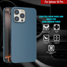 Cargar imagen en el visor de la galería, Funda Punkcase de fibra de carbono para iPhone 16 Pro [Serie AramidShield], ultradelgada y ligera, de Kevlar [azul]
