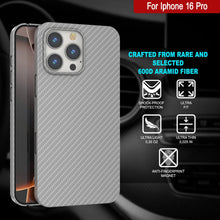 Cargar imagen en el visor de la galería, Funda Punkcase de fibra de carbono para iPhone 16 Pro [Serie AramidShield], ultradelgada y ligera, de Kevlar [blanca]
