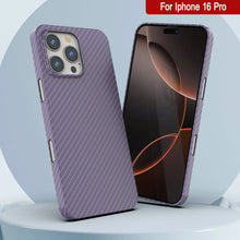 Cargar imagen en el visor de la galería, Funda Punkcase de fibra de carbono para iPhone 16 Pro [Serie AramidShield], ultradelgada y ligera, de Kevlar [lila]
