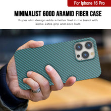 Load image into Gallery viewer, Funda Punkcase de fibra de carbono para iPhone 16 Pro [Serie AramidShield], ultradelgada y ligera, de Kevlar [verde azulado]
