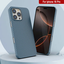Cargar imagen en el visor de la galería, Funda Punkcase de fibra de carbono para iPhone 16 Pro [Serie AramidShield], ultradelgada y ligera, de Kevlar [azul]
