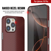 Load image into Gallery viewer, Funda Punkcase de fibra de carbono para iPhone 16 Pro [Serie AramidShield], ultradelgada y ligera, de Kevlar [roja]
