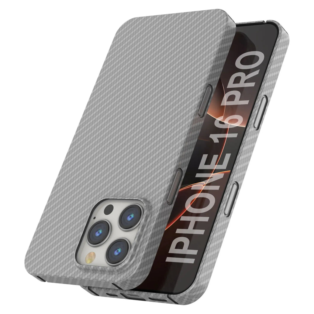 Funda Punkcase de fibra de carbono para iPhone 16 Pro [Serie AramidShield], ultradelgada y ligera, de Kevlar [blanca]