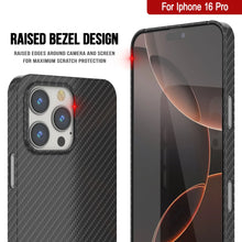 Cargar imagen en el visor de la galería, Funda Punkcase de fibra de carbono para iPhone 16 Pro [Serie AramidShield], ultradelgada y ligera, de Kevlar [negra]
