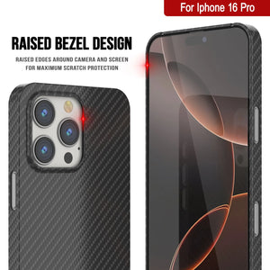 Funda Punkcase de fibra de carbono para iPhone 16 Pro [Serie AramidShield], ultradelgada y ligera, de Kevlar [negra]