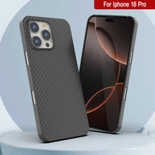 Cargar imagen en el visor de la galería, Funda Punkcase de fibra de carbono para iPhone 16 Pro [Serie AramidShield], ultradelgada y ligera, de Kevlar [negra]
