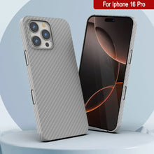 Cargar imagen en el visor de la galería, Funda Punkcase de fibra de carbono para iPhone 16 Pro [Serie AramidShield], ultradelgada y ligera, de Kevlar [blanca]
