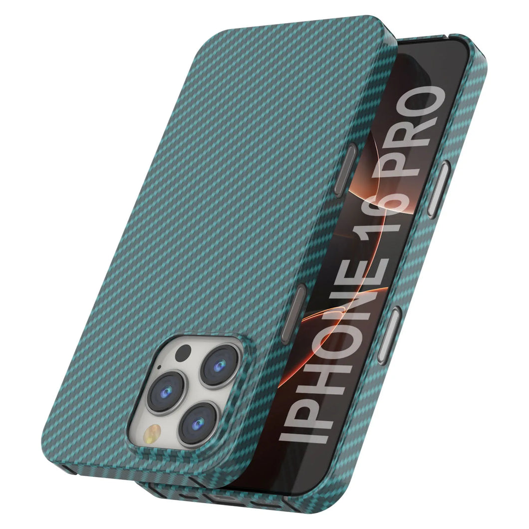 Funda Punkcase de fibra de carbono para iPhone 16 Pro [Serie AramidShield], ultradelgada y ligera, de Kevlar [verde azulado]