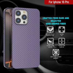 Funda Punkcase de fibra de carbono para iPhone 16 Pro [Serie AramidShield], ultradelgada y ligera, de Kevlar [lila]