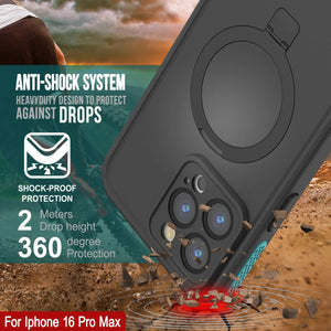 Funda impermeable para iPhone 16 Pro Max [Serie Kickstud 2.0] Cubierta protectora IP68 con protector de pantalla y soporte [Verde azulado]