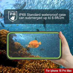 Funda impermeable para iPhone 16 Pro Max [Serie Kickstud 2.0] Cubierta protectora IP68 con protector de pantalla y soporte [Verde]
