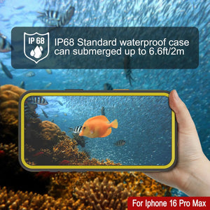 Funda impermeable para iPhone 16 Pro Max [Serie Kickstud 2.0] Cubierta protectora IP68 con protector de pantalla y soporte (amarillo)