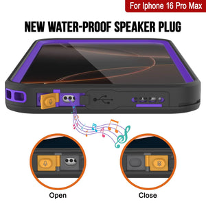 Funda impermeable para iPhone 16 Pro Max [Serie Kickstud 2.0] Cubierta protectora IP68 con protector de pantalla y soporte [púrpura]