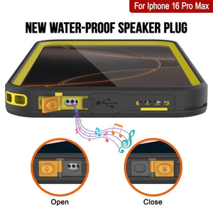 Funda impermeable para iPhone 16 Pro Max [Serie Kickstud 2.0] Cubierta protectora IP68 con protector de pantalla y soporte (amarillo)