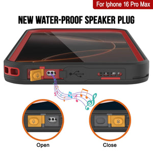 Funda impermeable para iPhone 16 Pro Max [Serie Kickstud 2.0] Cubierta protectora IP68 con protector de pantalla y soporte [Rojo]