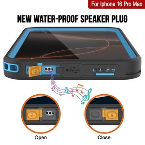 Funda impermeable para iPhone 16 Pro Max [Serie Kickstud 2.0] Cubierta protectora IP68 con protector de pantalla y soporte [Azul]