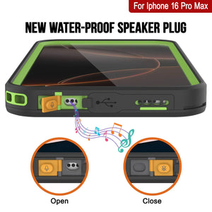 Funda impermeable para iPhone 16 Pro Max [Serie Kickstud 2.0] Cubierta protectora IP68 con protector de pantalla y soporte [Verde]