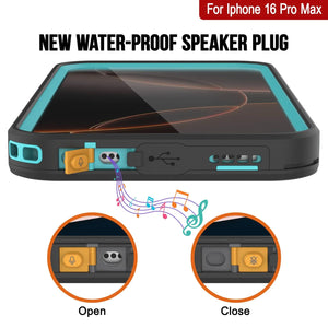 Funda impermeable para iPhone 16 Pro Max [Serie Kickstud 2.0] Cubierta protectora IP68 con protector de pantalla y soporte [Verde azulado]