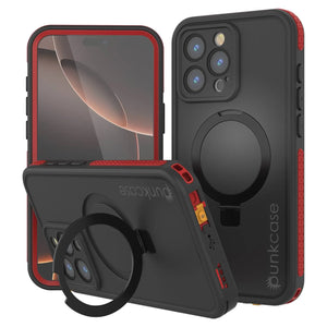Funda impermeable para iPhone 16 Pro [Serie Kickstud 2.0] Cubierta protectora IP68 con protector de pantalla y soporte [Rojo]